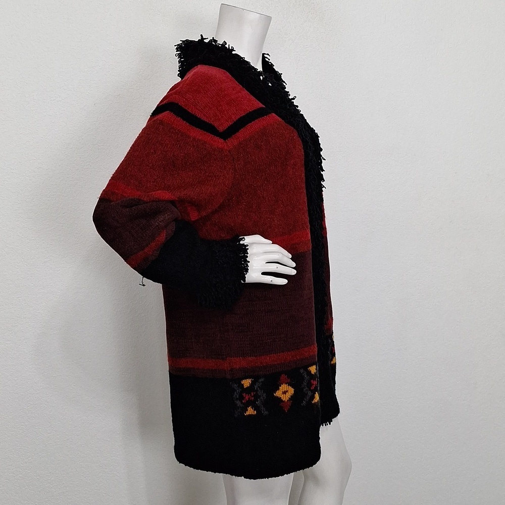 N8tive Bits By Sandi and Jo Red Black Southwestern Open Front Cardigan Size L - Picture 6 of 13
